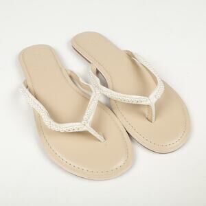 J Crew Womens 10 Pearl Thong Slides Flip Flops 8W851 Easy Summer Beach Vacation